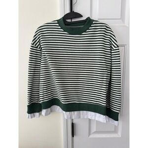 Cali Be Striped Long Sleeve Mock Neck‎ Layered Look Top XS Green White